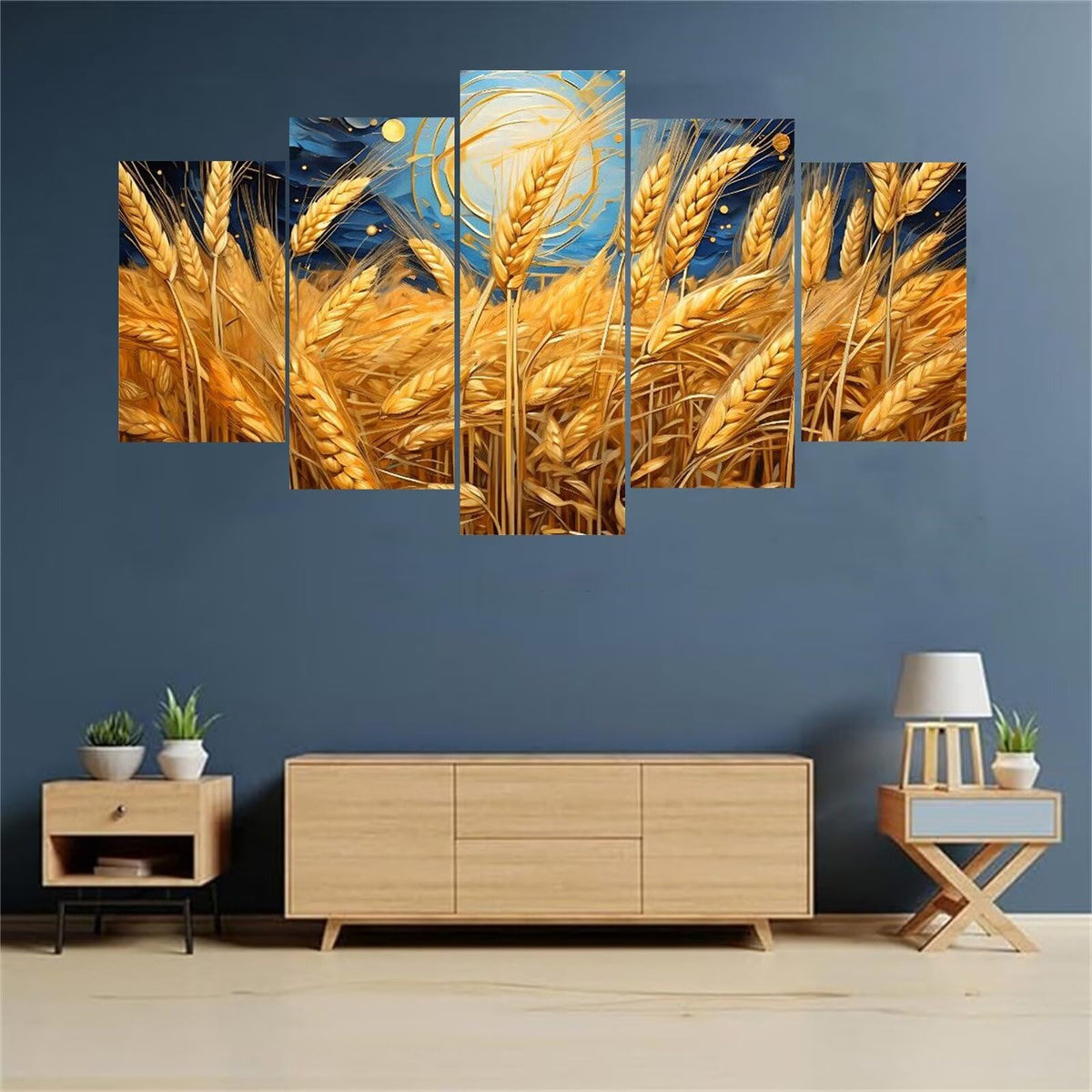 5 Panel Diamond Painting Kits 5D DIY Van Gogh wheat field Diamond Art Kits for Adults, Full Drill Round Diamond Dots Crystal Rhinestone Gems Arts and Crafts for Home Wall Decor Gifts 120x78in E-2867