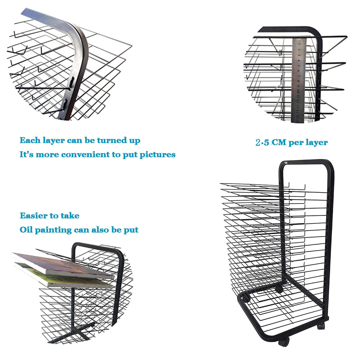 Art Drying Rack for Classroom Painting Crafts, Foldable Easel, Floor-Standing Oil Painting Board, Thousand-Layer Wire Mesh Rack with Pulley, Ideal for Creative Studios and Art Schools ( Size : 25Tier