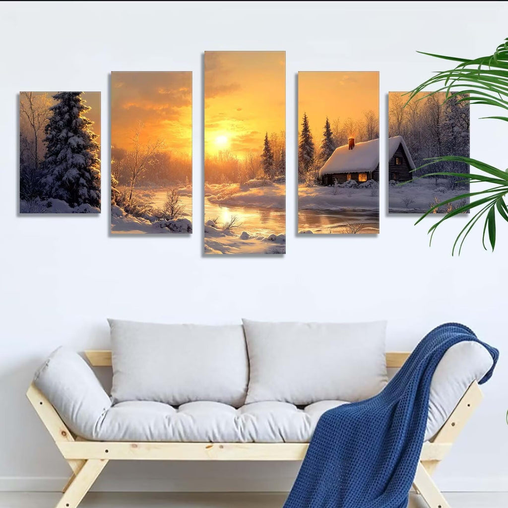 5 Pack Diamond Painting Kits Sunset Cabin Large Diamond Painting Kits for Adults, Crystal Gems Arts and Crafts, DIY Full Drill Embroidery Paintings for Home Wall Decor 300x180cm/120x78in q-10395