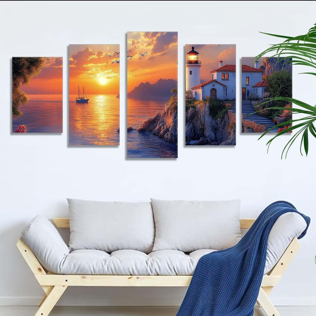 5 Pack Diamond Painting Kits Sunset Lake Large Diamond Painting Kits for Adults, Crystal Rhinestone Gems Arts and Crafts, DIY Full Drill Embroidery Paintings, Home Wall Decor 300x180cm/120x78in q-9438