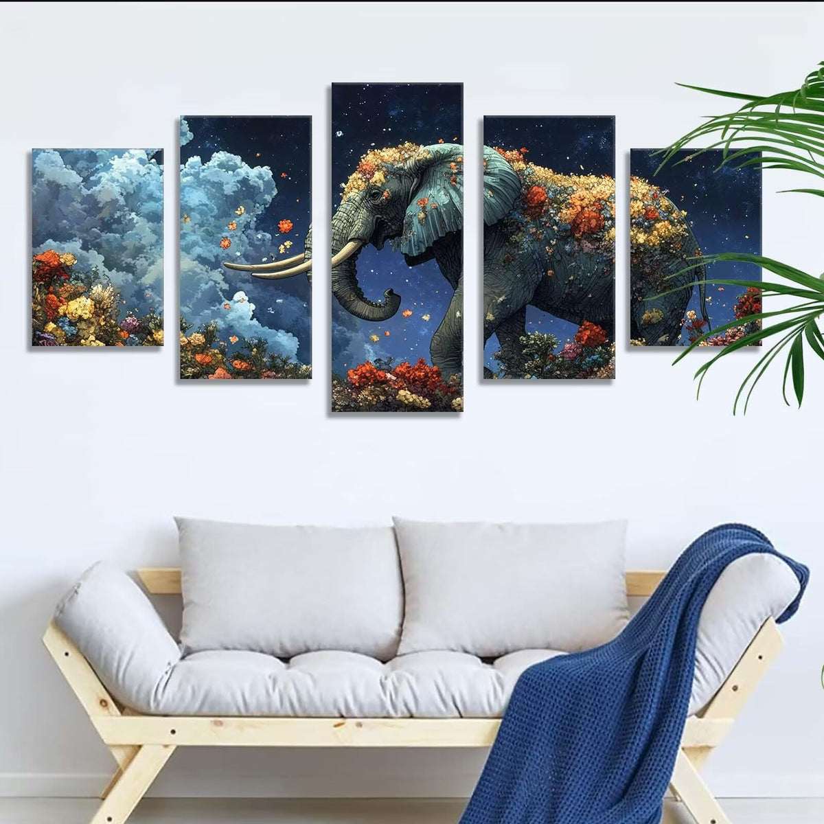 5 Pack Diamond Painting Kits Elephant Flower Large Diamond Painting Kits for Adults, Crystal Gems Arts and Crafts, DIY Full Drill Embroidery Paintings for Home Wall Decor 300x180cm/120x78in q-9196
