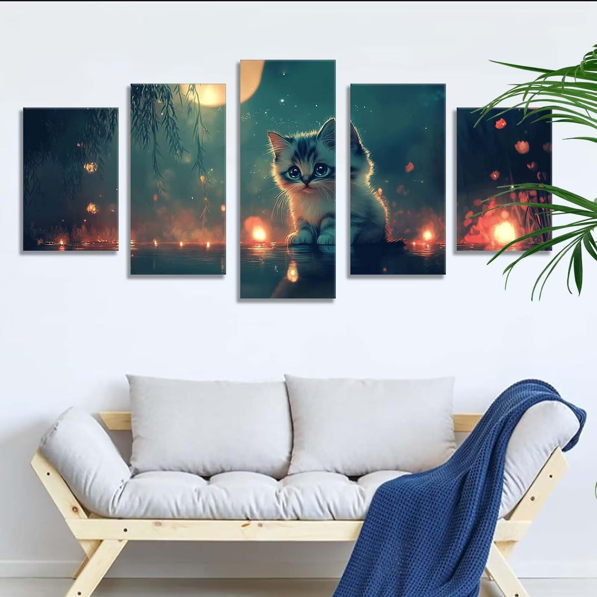5 Pack Diamond Painting Kits Moon Cat Large Diamond Painting Kits for Adults, Crystal Rhinestone Gems Arts and Crafts, DIY Full Drill Embroidery Paintings, Home Wall Decor 300x180cm/120x78in q-9548