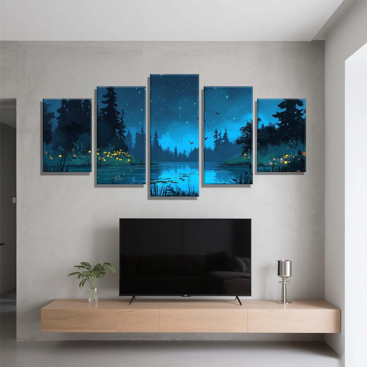 5 Pack Diamond Painting Kits Night View Lake Large Diamond Painting Kits for Adults, Crystal Gems Arts and Crafts, DIY Full Drill Embroidery Paintings for Home Wall Decor 300x180cm/120x78in q-10604