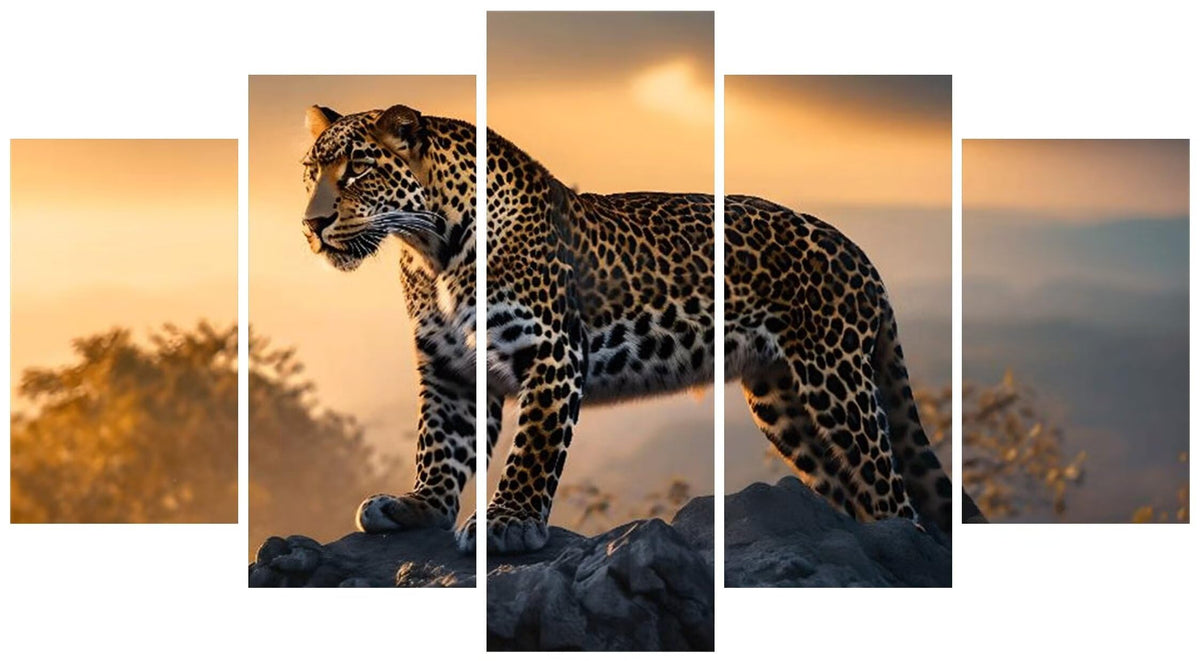 5 Panel Diamond Painting Kits 5D DIY Animal Leopard Diamond Art Kits for Adults, Full Drill Round Diamond Dots Crystal Rhinestone Gems Arts and Crafts for Home Wall Decor Gifts 120x78in E-2006