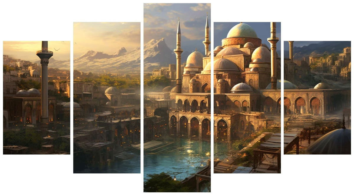 5 Panel Diamond Painting Kits 5D DIY Castle View Diamond Art Kits for Adults, Full Drill Round Diamond Dots Crystal Rhinestone Gems Arts and Crafts for Home Wall Decor Gifts 120x78in E-683