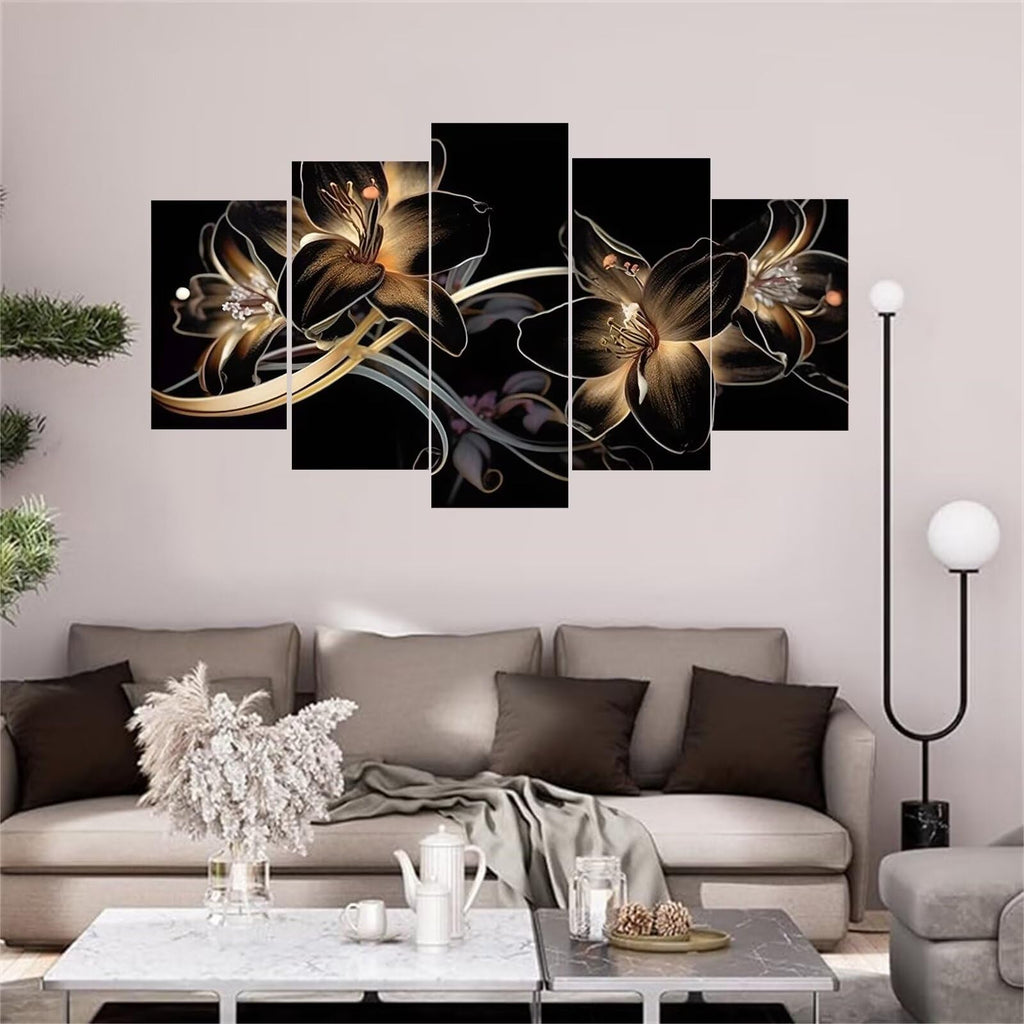5 Panel Diamond Painting Kits 5D DIY Lily! Flower! Diamond Art Kits for Adults, Full Drill Round Diamond Dots Crystal Rhinestone Gems Arts and Crafts for Home Wall Decor Gifts 120x78in E-284