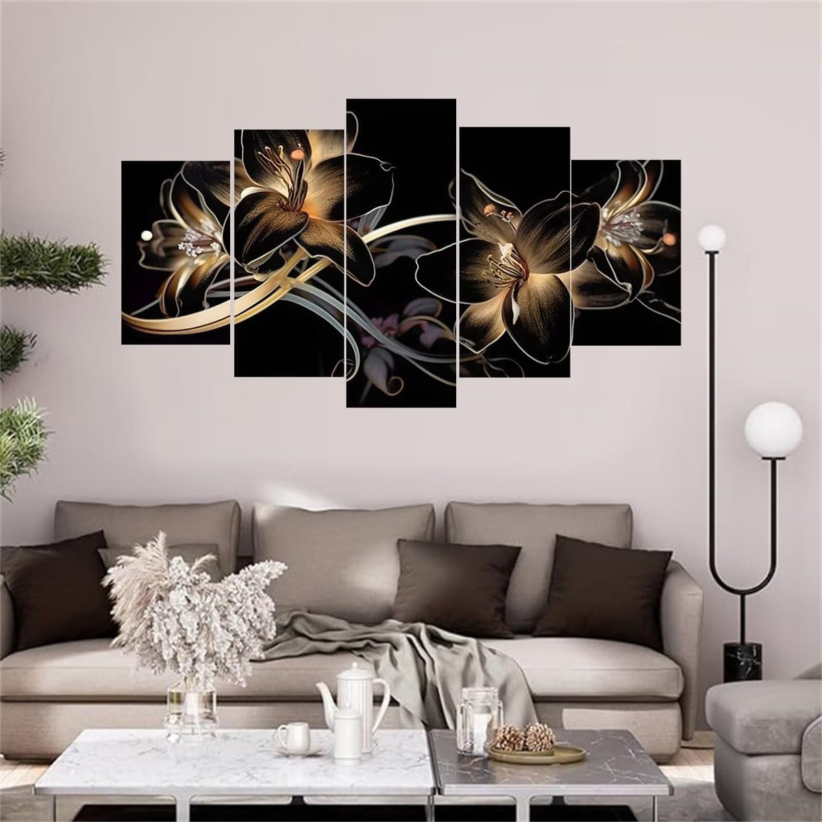 5 Panel Diamond Painting Kits 5D DIY Lily! Flower! Diamond Art Kits for Adults, Full Drill Round Diamond Dots Crystal Rhinestone Gems Arts and Crafts for Home Wall Decor Gifts 120x78in E-284