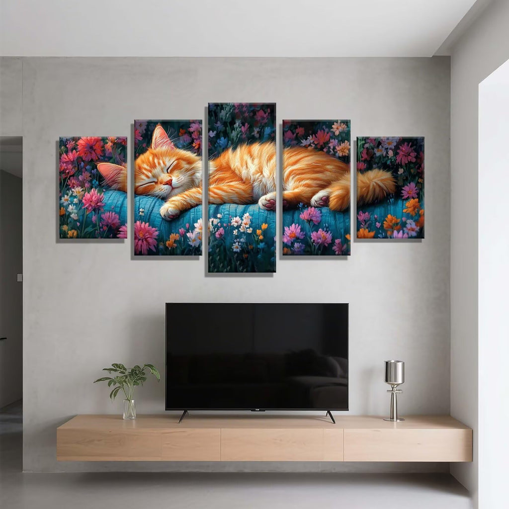 5 Pack Diamond Painting Kits Flower Cat Large Diamond Painting Kits for Adults, Crystal Rhinestone Gems Arts and Crafts, DIY Full Drill Embroidery Paintings, Home Wall Decor 300x180cm/120x78in q-9581