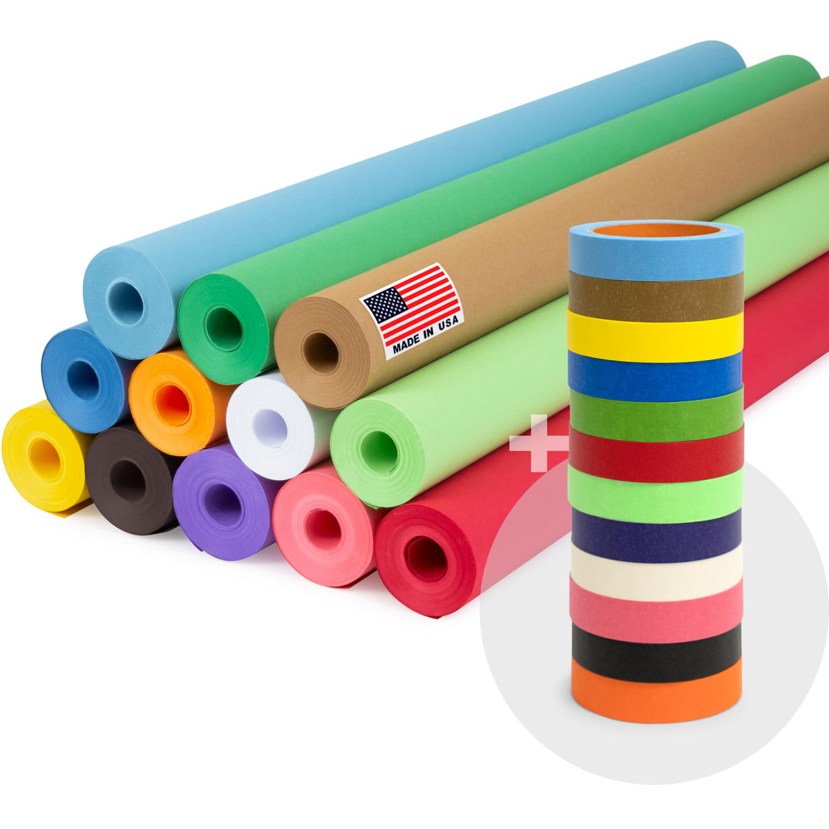 12 Rolls of Colored Kraft Paper and 12 Rolls of Colored Masking Tape