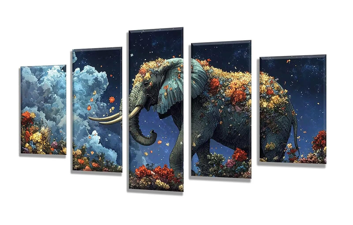 5 Pack Diamond Painting Kits Elephant Flower Large Diamond Painting Kits for Adults, Crystal Gems Arts and Crafts, DIY Full Drill Embroidery Paintings for Home Wall Decor 300x180cm/120x78in q-9196