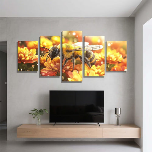 5 Pack Diamond Painting Kits Bee Flower Large Diamond Painting Kits for Adults, Crystal Rhinestone Gems Arts and Crafts, DIY Full Drill Embroidery Paintings, Home Wall Decor 300x180cm/120x78in q-9174