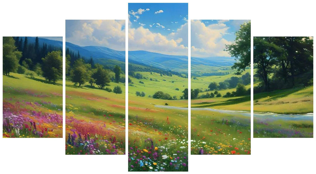 5 Panel Diamond Painting Kits 5D DIY Grassland Landscape Diamond Art Kits for Adults, Full Drill Round Diamond Dots Crystal Rhinestone Gems Arts and Crafts for Home Wall Decor Gifts 120x78in E-557