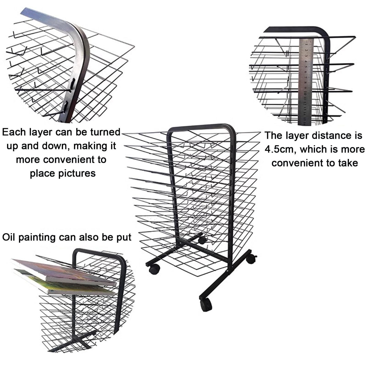 Art Drying Rack, Flexible Shelf Paint Poster Display Storage Rack Painting Crafts Artwork Canvas Storage Rack for Classroom School(20shelves)