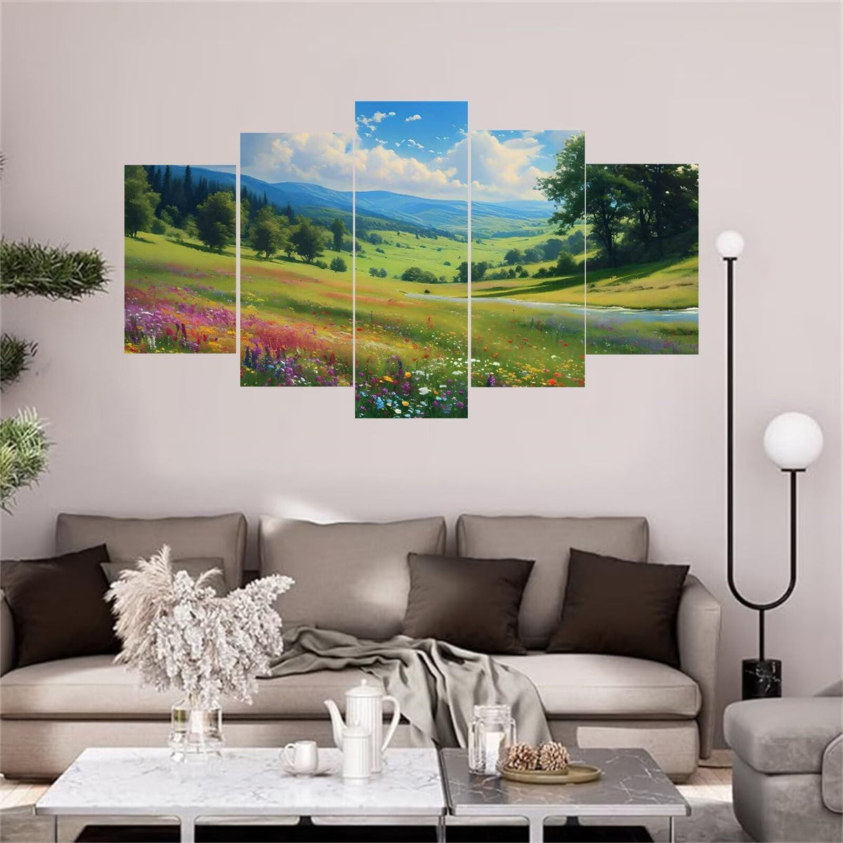 5 Panel Diamond Painting Kits 5D DIY Grassland Landscape Diamond Art Kits for Adults, Full Drill Round Diamond Dots Crystal Rhinestone Gems Arts and Crafts for Home Wall Decor Gifts 120x78in E-557