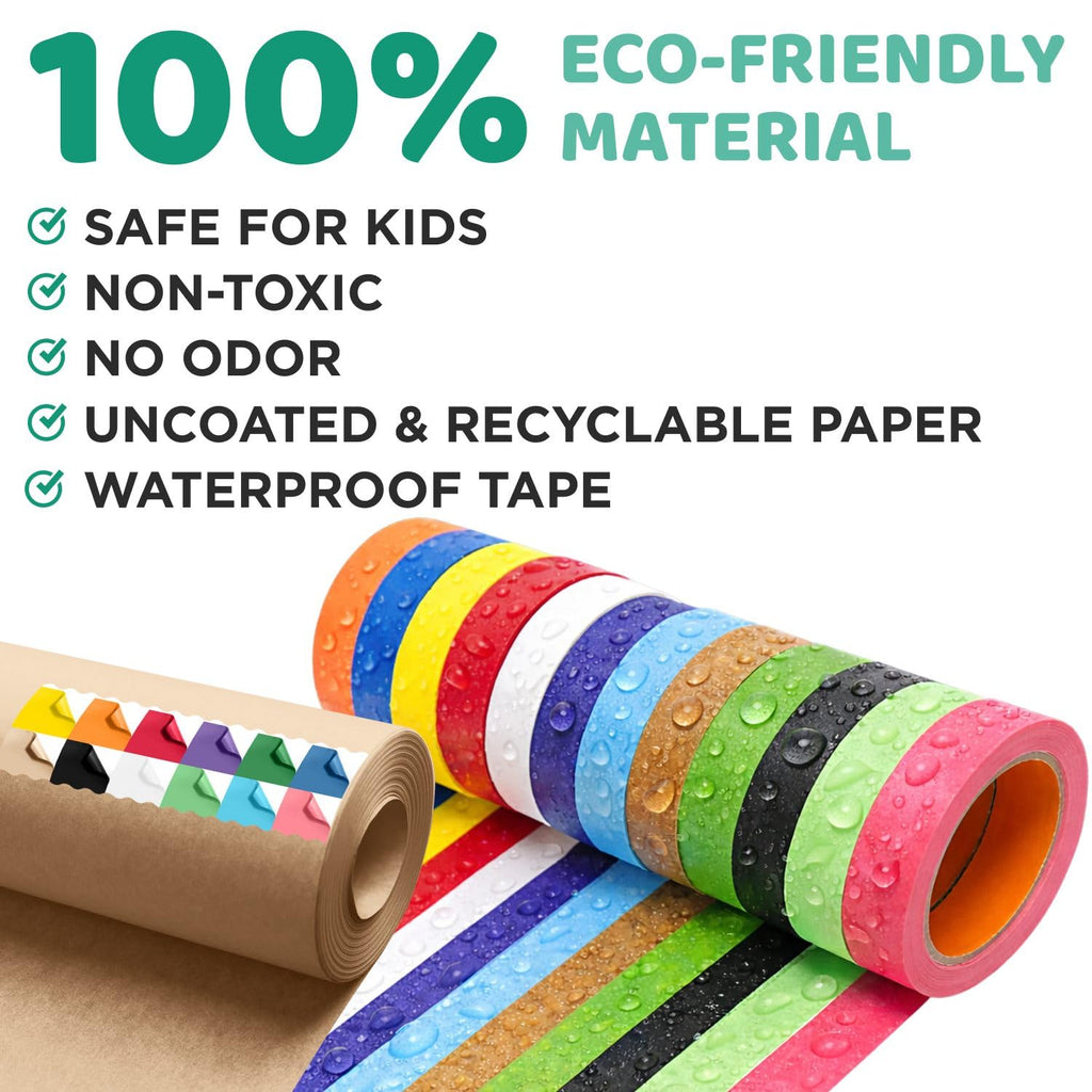 12 Rolls of Colored Kraft Paper and 12 Rolls of Colored Masking Tape