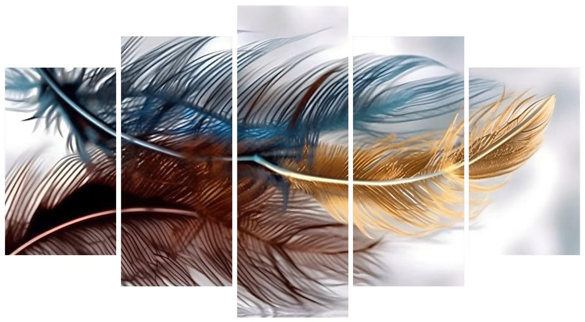 5 Panel Diamond Painting Kits 5D DIY abstract feathers Diamond Art Kits for Adults, Full Drill Round Diamond Dots Crystal Rhinestone Gems Arts and Crafts for Home Wall Decor Gifts 120x78in E-1439