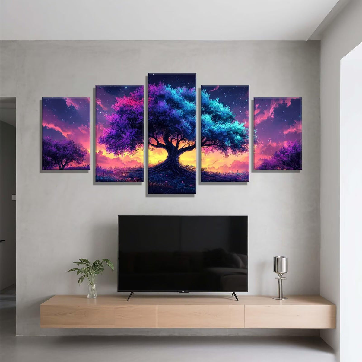 5 Pack Diamond Painting Kits Sunset Tree Large Diamond Painting Kits for Adults, Crystal Rhinestone Gems Arts and Crafts, DIY Full Drill Embroidery Paintings, Home Wall Decor 300x180cm/120x78in q-9955