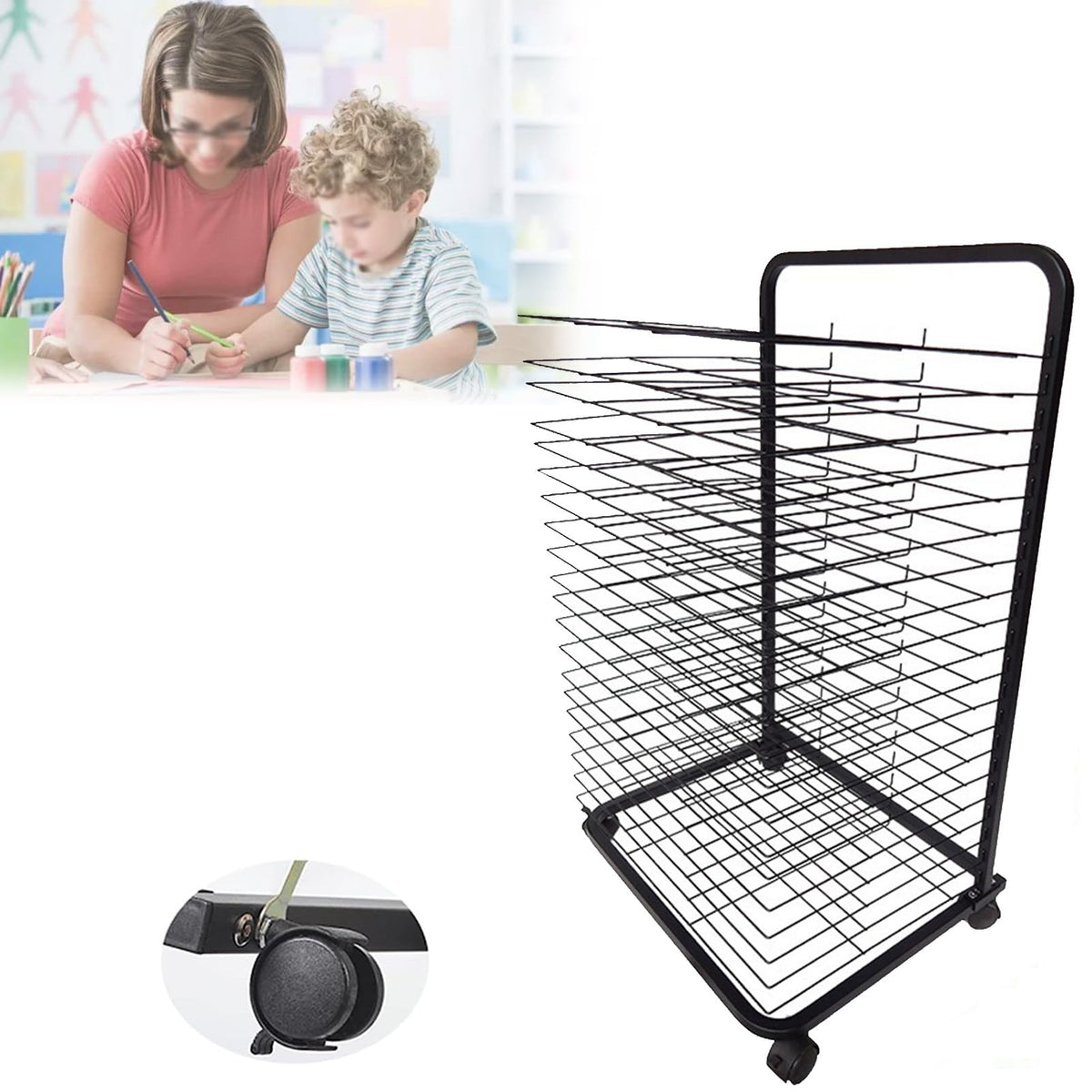 Art Drying Rack, Flexible Shelf Paint Poster Display Storage Rack Painting Crafts Artwork Canvas Storage Rack for Classroom School(20shelves)