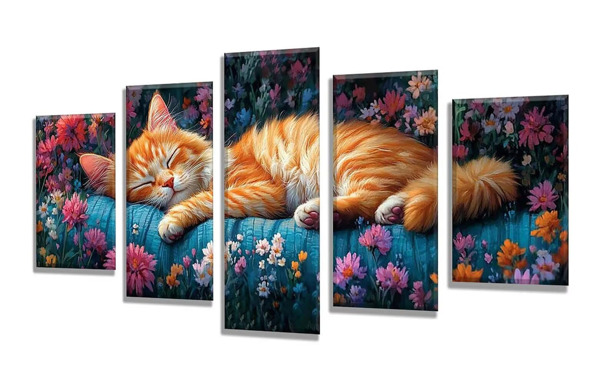 5 Pack Diamond Painting Kits Flower Cat Large Diamond Painting Kits for Adults, Crystal Rhinestone Gems Arts and Crafts, DIY Full Drill Embroidery Paintings, Home Wall Decor 300x180cm/120x78in q-9581
