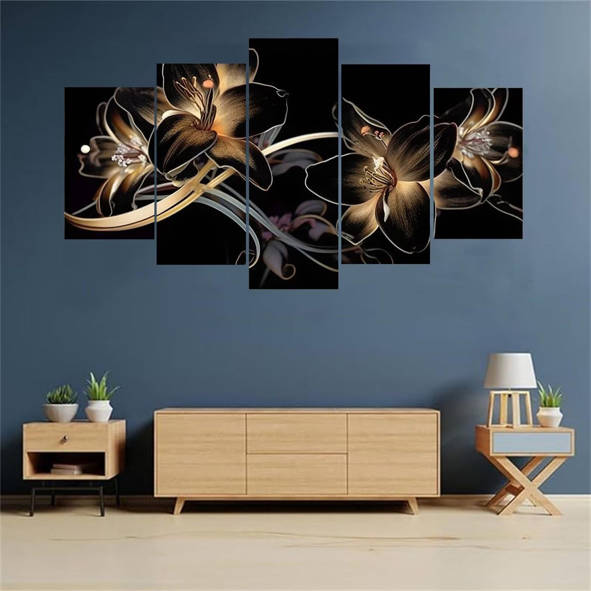 5 Panel Diamond Painting Kits 5D DIY Lily! Flower! Diamond Art Kits for Adults, Full Drill Round Diamond Dots Crystal Rhinestone Gems Arts and Crafts for Home Wall Decor Gifts 120x78in E-284