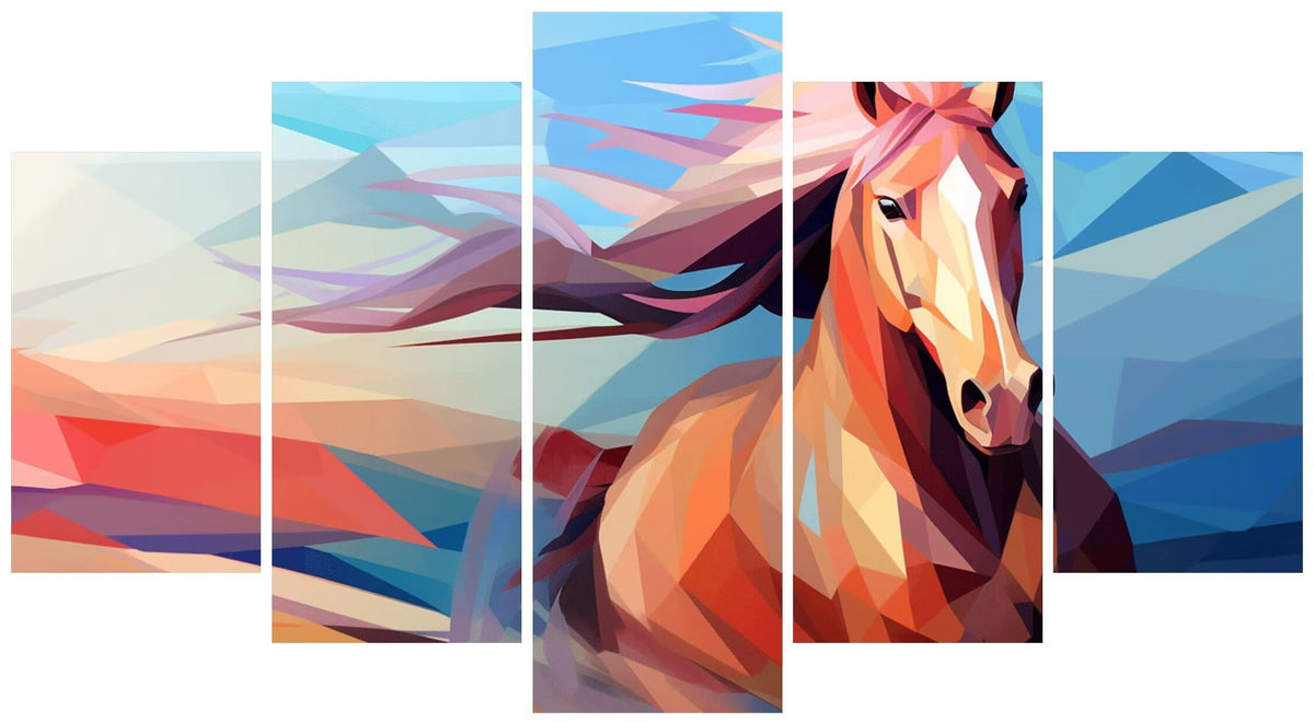 5 Panel Diamond Painting Kits 5D DIY Animal Horse Diamond Art Kits for Adults, Full Drill Round Diamond Dots Crystal Rhinestone Gems Arts and Crafts for Home Wall Decor Gifts 120x78in E-2426