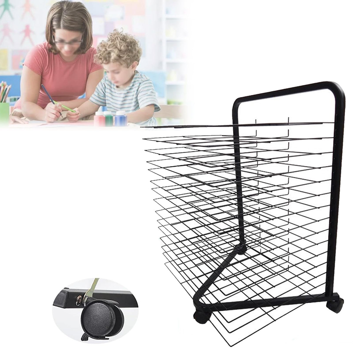 Art Drying Rack, Flexible Shelf Paint Poster Display Storage Rack Painting Crafts Artwork Canvas Storage Rack for Classroom School(20shelves)