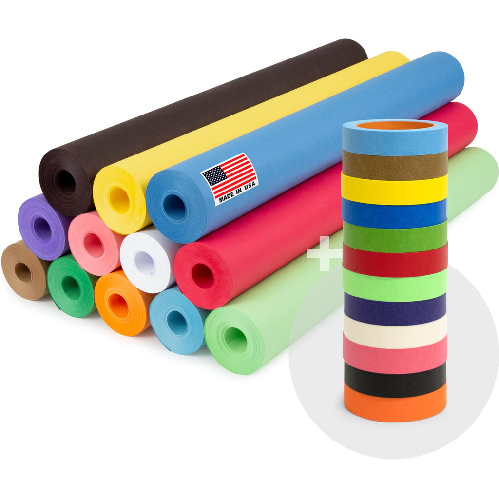 12 Rolls of Colored Kraft Paper and 12 Rolls of Colored Masking Tape