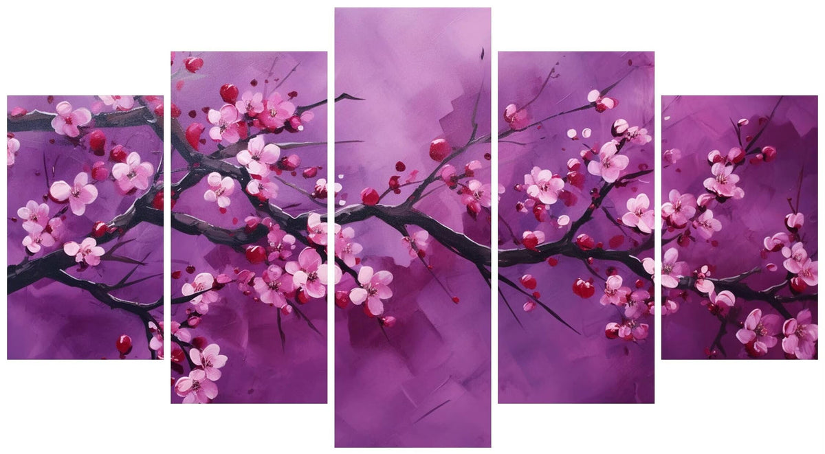 5 Panel Diamond Painting Kits 5D DIY Abstract Plum Blossom Diamond Art Kits for Adults, Full Drill Round Diamond Dots Crystal Rhinestone Gems Arts and Crafts for Home Wall Decor Gifts 120x78in E-1145