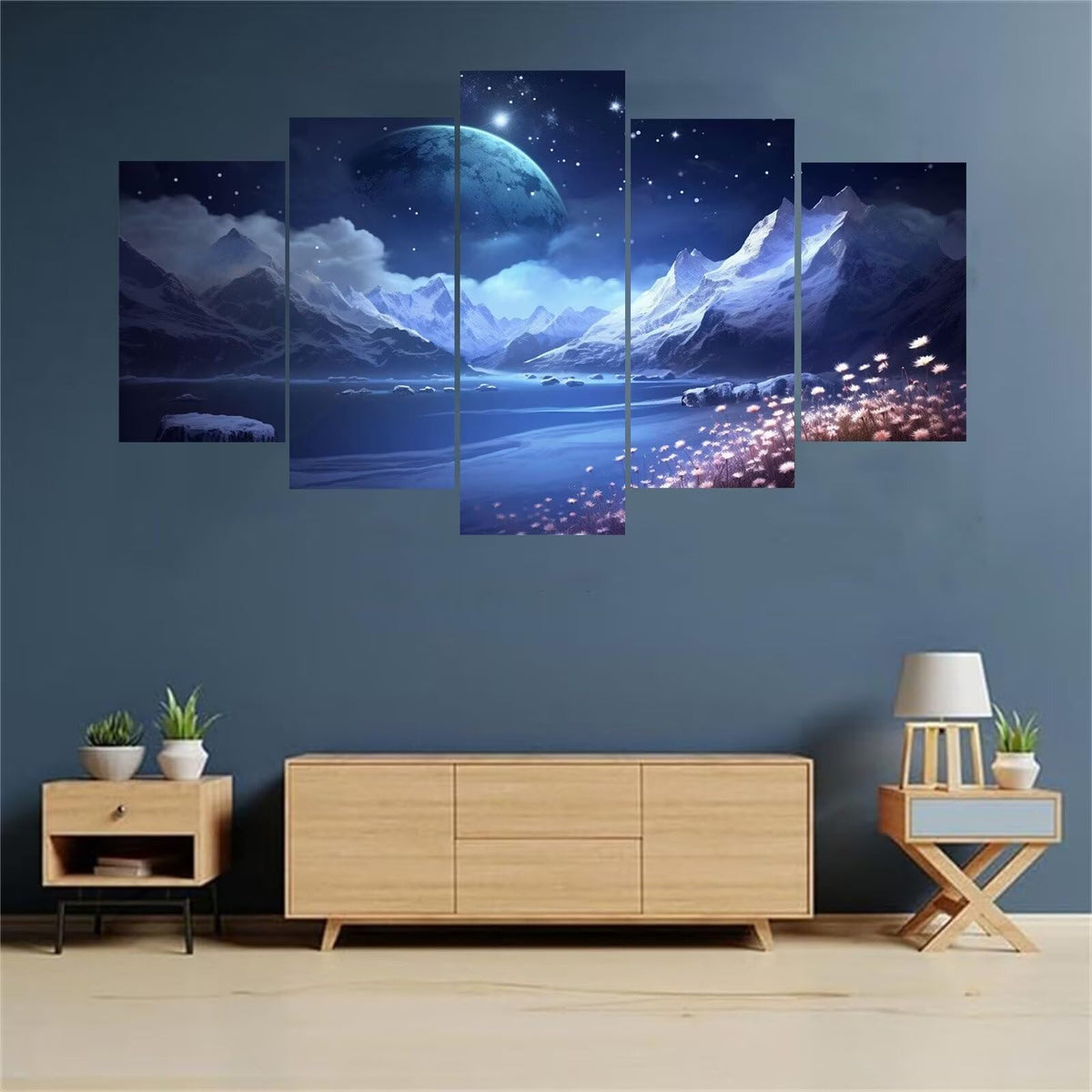 5 Panel Diamond Painting Kits 5D DIY Landscape Moon Diamond Art Kits for Adults, Full Drill Round Diamond Dots Crystal Rhinestone Gems Arts and Crafts for Home Wall Decor Gifts 120x78in E-3161