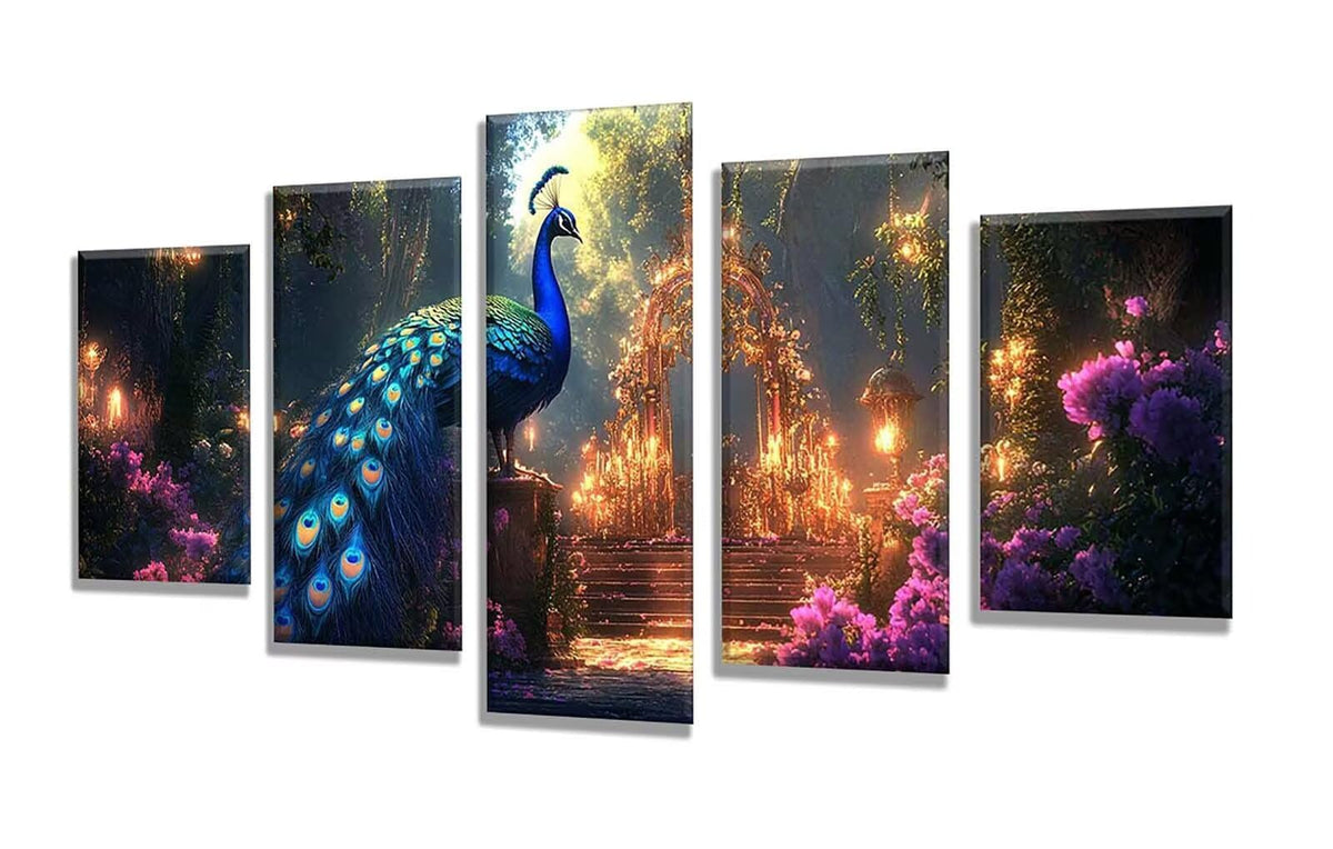 5 Pack Diamond Painting Kits Forest Peacock Large Diamond Painting Kits for Adults, Crystal Gems Arts and Crafts, DIY Full Drill Embroidery Paintings for Home Wall Decor 300x180cm/120x78in q-9944