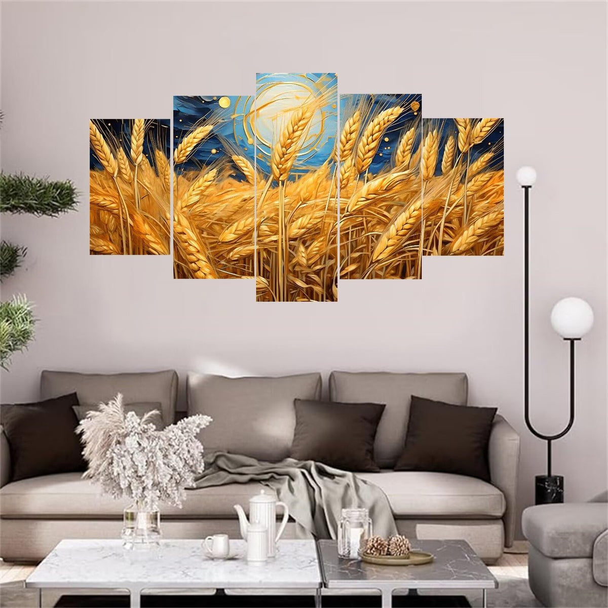 5 Panel Diamond Painting Kits 5D DIY Van Gogh wheat field Diamond Art Kits for Adults, Full Drill Round Diamond Dots Crystal Rhinestone Gems Arts and Crafts for Home Wall Decor Gifts 120x78in E-2867