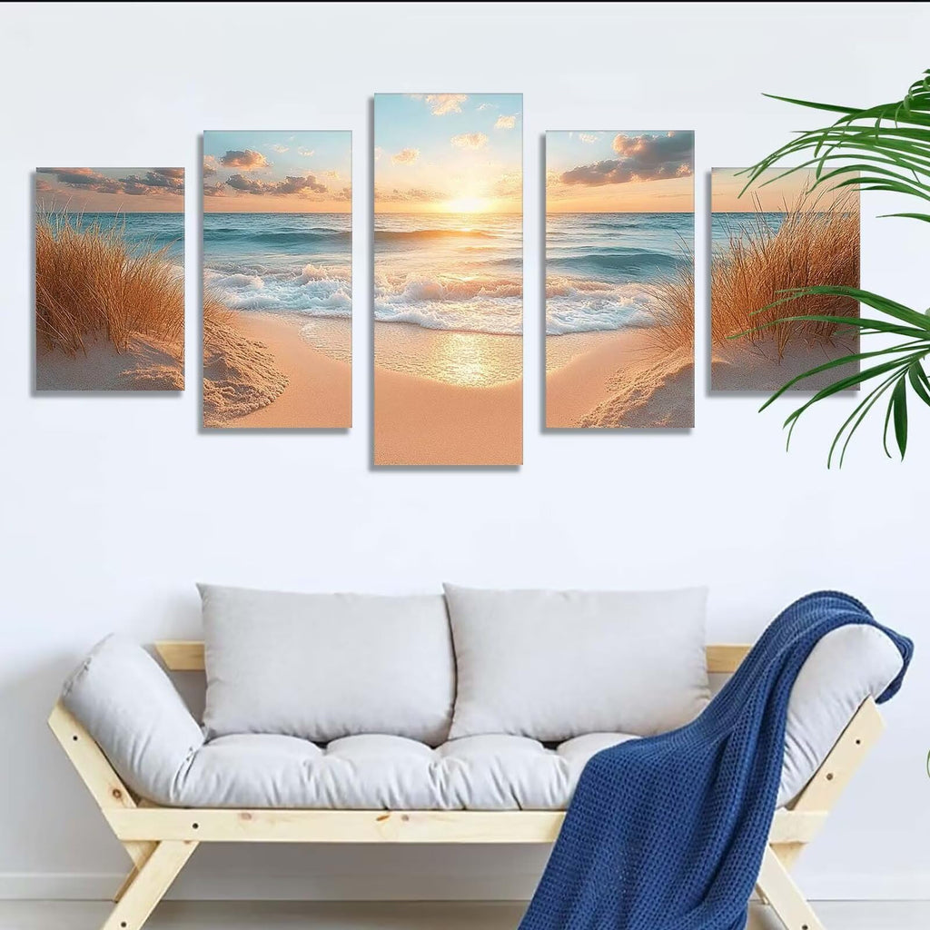 5 Pack Diamond Painting Kits Sunset Beach Large Diamond Painting Kits for Adults, Crystal Rhinestone Gems Arts and Crafts, DIY Full Drill Embroidery Paintings, Home Decor 300x180cm/120x78in q-9394