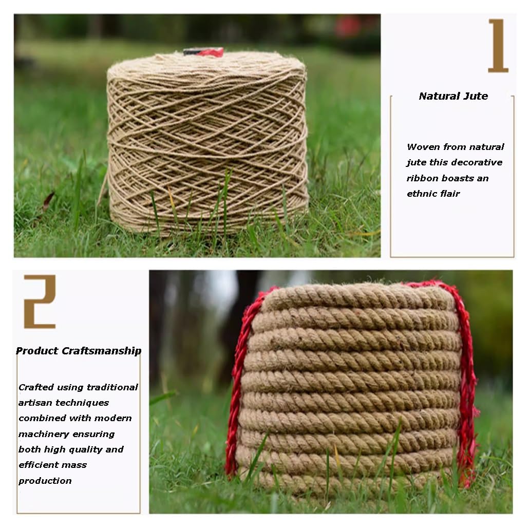 26mm Jute Twine Heavy Duty Jute Rope Natural Hemp Rope for DIY Arts Crafts Gardening Bundling Home Decorating Cat Scratching Post(30mm,50m/164ft)
