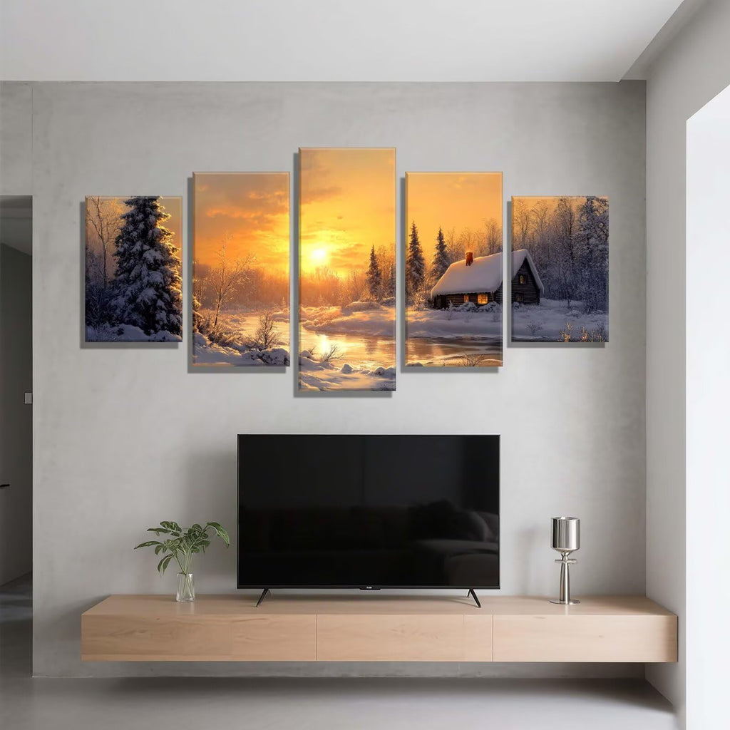 5 Pack Diamond Painting Kits Sunset Cabin Large Diamond Painting Kits for Adults, Crystal Gems Arts and Crafts, DIY Full Drill Embroidery Paintings for Home Wall Decor 300x180cm/120x78in q-10395