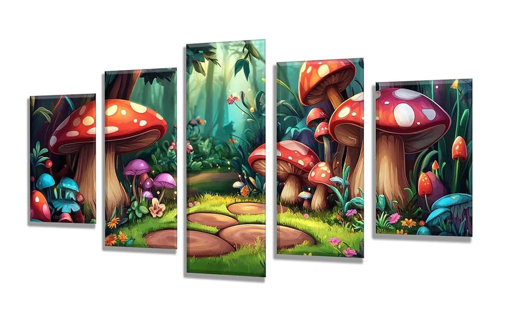 5 Pack Diamond Painting Kits Forest Mushroom Large Diamond Painting Kits for Adults, Crystal Gems Arts and Crafts, DIY Full Drill Embroidery Paintings for Home Wall Decor 300x180cm/120x78in q-9130