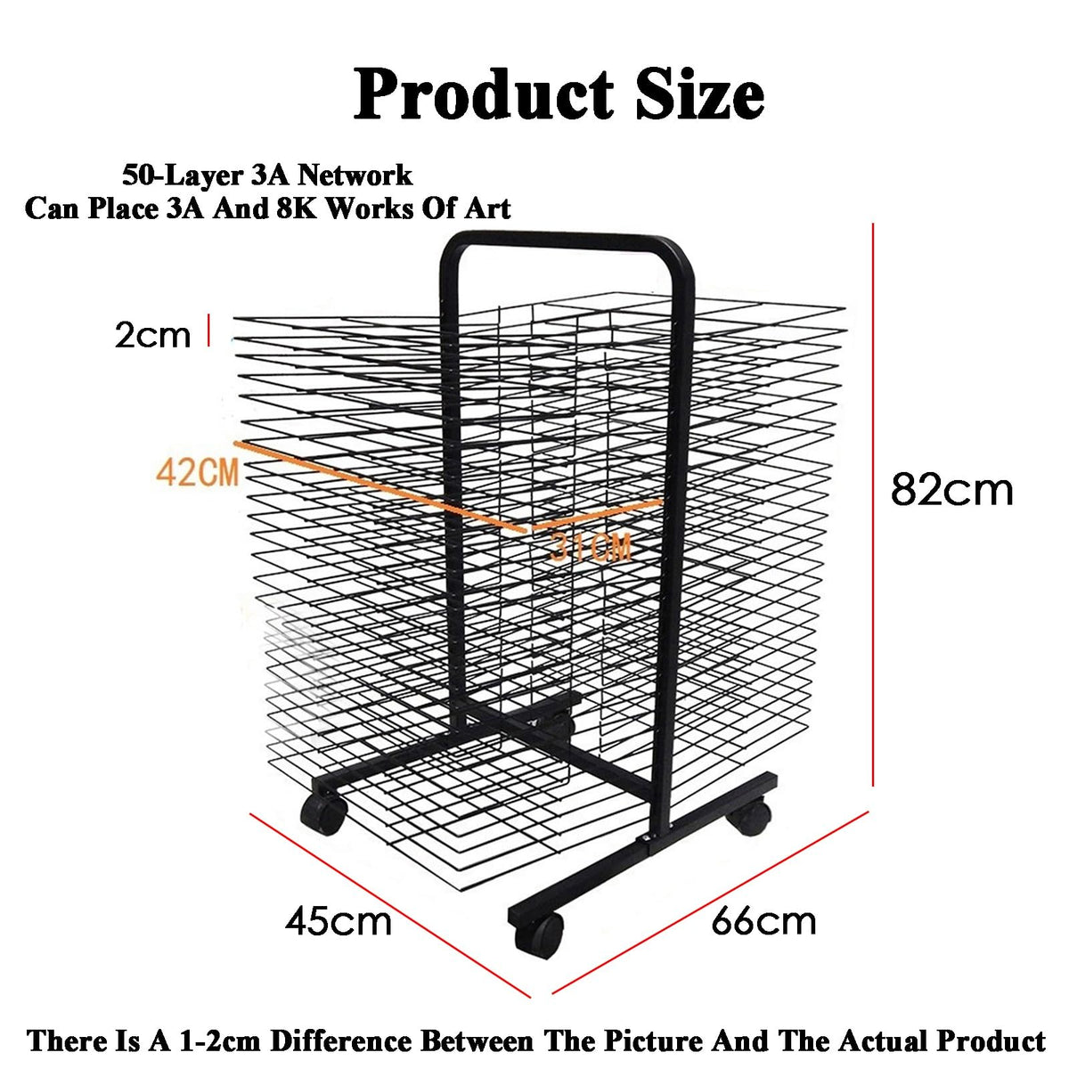 Art Drying Rack on Lockable Wheels - 50 Tier Space-Saving Metal Shelves for Classrooms, Studios & Craft Rooms - Ideal for Artists, Crafters & Creative Spaces!