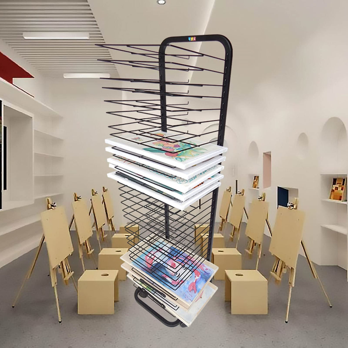 Art Drying Rack Painting Craft Artwork Canvas Storage, Drying Racks,Mobile Art Drying Rack/Sturdy Metal Art Rack - Flexible Shelves,Ing Drying Rack for Kids, Ideal for Classrooms, Art Studios and Home