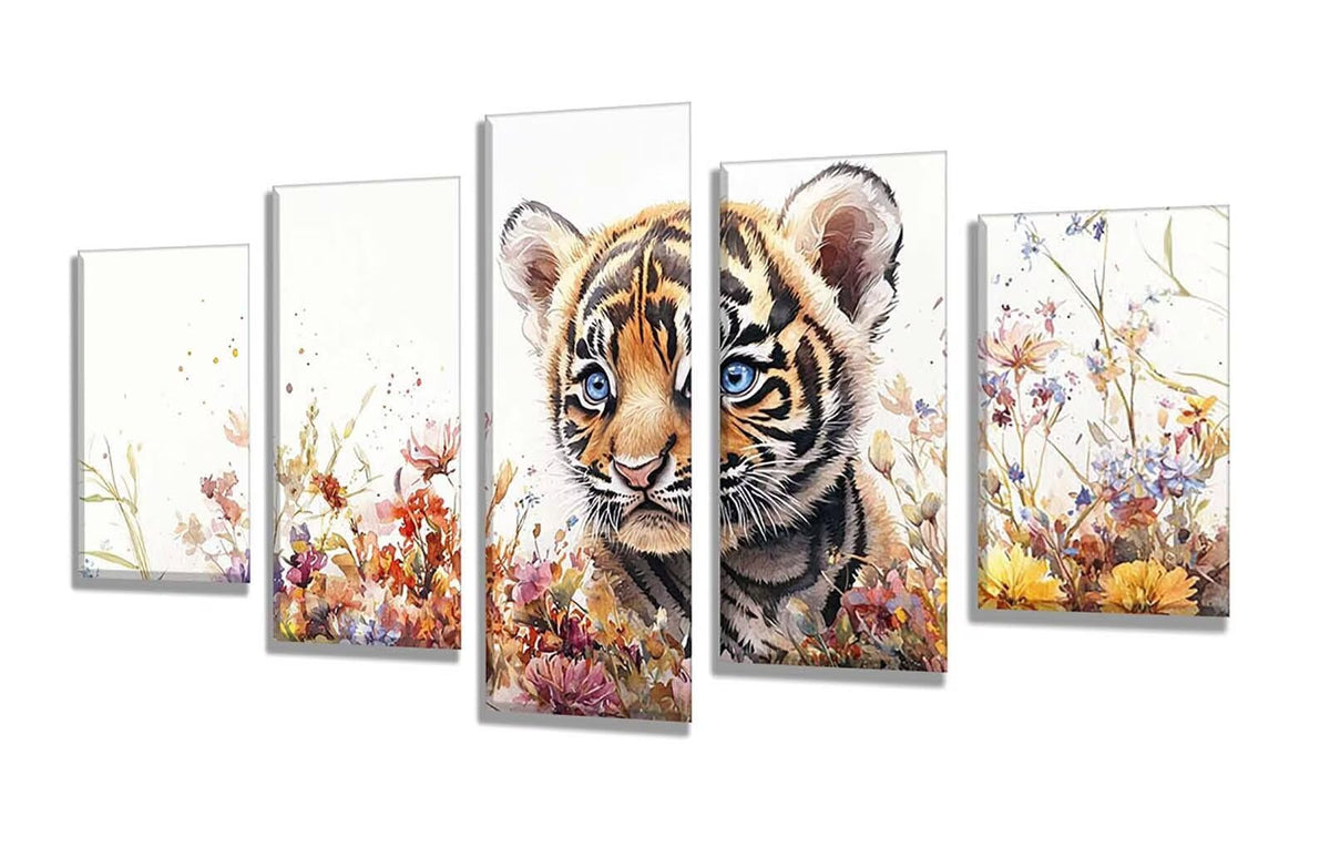 5 Pack Diamond Painting Kits Flowers Tiger Large Diamond Painting Kits for Adults, Crystal Gems Arts and Crafts, DIY Full Drill Embroidery Paintings for Home Wall Decor 300x180cm/120x78in q-9020
