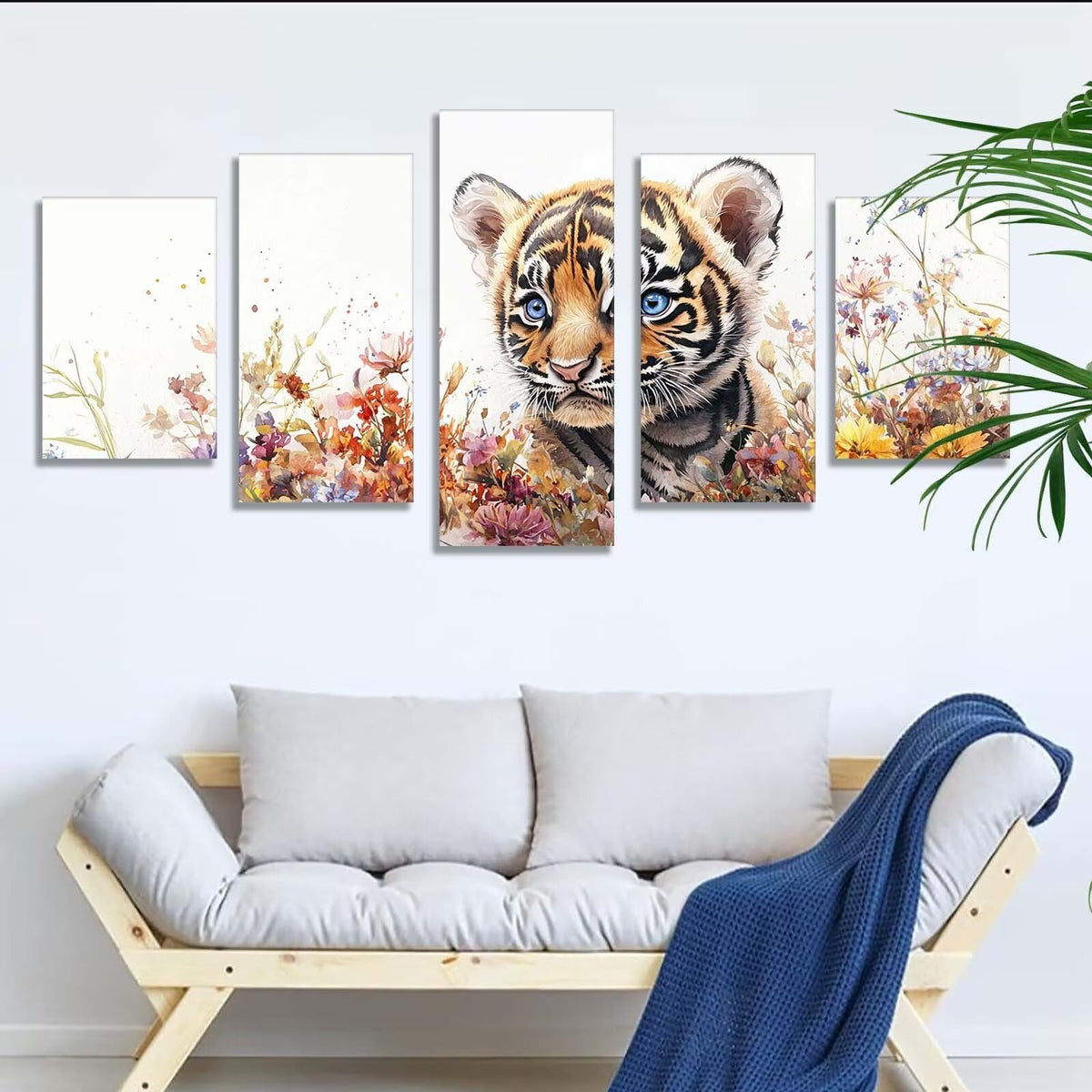 5 Pack Diamond Painting Kits Flowers Tiger Large Diamond Painting Kits for Adults, Crystal Gems Arts and Crafts, DIY Full Drill Embroidery Paintings for Home Wall Decor 300x180cm/120x78in q-9020