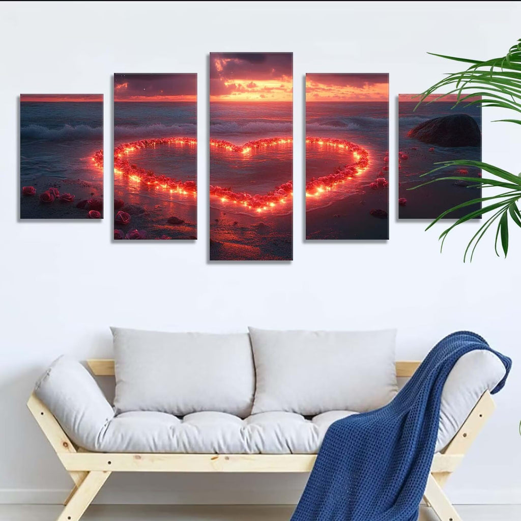 5 Pack Diamond Painting Kits Love Beach Large Diamond Painting Kits for Adults, Crystal Rhinestone Gems Arts and Crafts, DIY Full Drill Embroidery Paintings, Home Wall Decor 300x180cm/120x78in q-9383