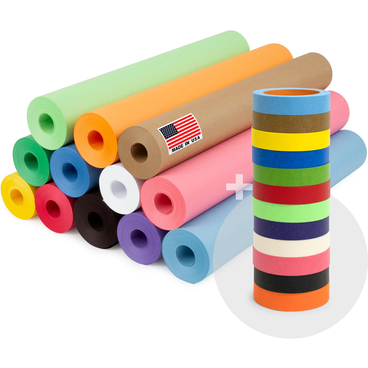 12 Rolls of Colored Kraft Paper and 12 Rolls of Colored Masking Tape