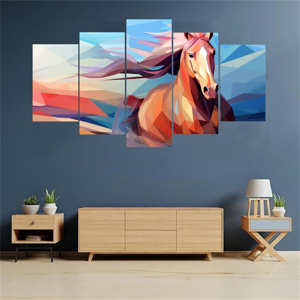 5 Panel Diamond Painting Kits 5D DIY Animal Horse Diamond Art Kits for Adults, Full Drill Round Diamond Dots Crystal Rhinestone Gems Arts and Crafts for Home Wall Decor Gifts 120x78in E-2426