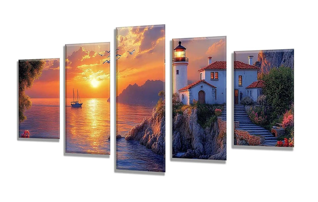 5 Pack Diamond Painting Kits Sunset Lake Large Diamond Painting Kits for Adults, Crystal Rhinestone Gems Arts and Crafts, DIY Full Drill Embroidery Paintings, Home Wall Decor 300x180cm/120x78in q-9438