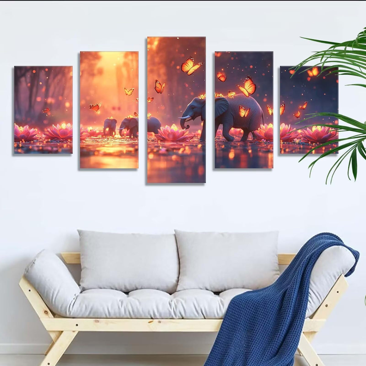 5 Pack Diamond Painting Kits Sunset Elephant Large Diamond Painting Kits for Adults, Crystal Gems Arts and Crafts, DIY Full Drill Embroidery Paintings for Home Wall Decor 300x180cm/120x78in q-10109