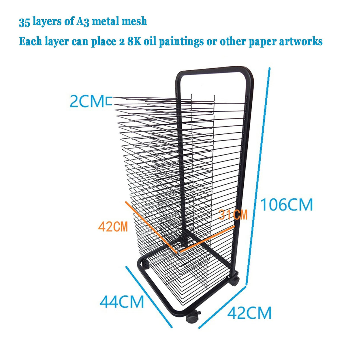 Art Drying Rack for Classroom Painting Crafts, Drying Racks,Artwork Drying Rack,Foldable Oiling Board Magazine Rack,Suitable for Kindergartens and Art Studios with Pulleys for Easy Movement/35 Floors
