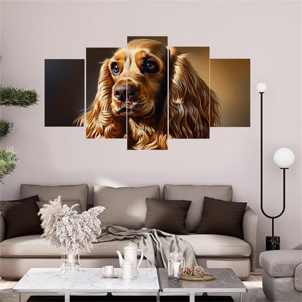 5 Panel Diamond Painting Kits 5D DIY Dogs Animals Diamond Art Kits for Adults, Full Drill Round Diamond Dots Crystal Rhinestone Gems Arts and Crafts for Home Wall Decor Gifts 120x78in E-3392