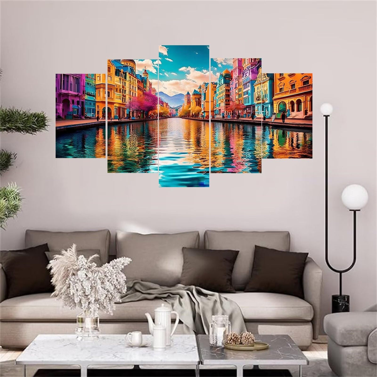 5 Panel Diamond Painting Kits 5D DIY City Scene Diamond Art Kits for Adults, Full Drill Round Diamond Dots Crystal Rhinestone Gems Arts and Crafts for Home Wall Decor Gifts 120x78in E-809