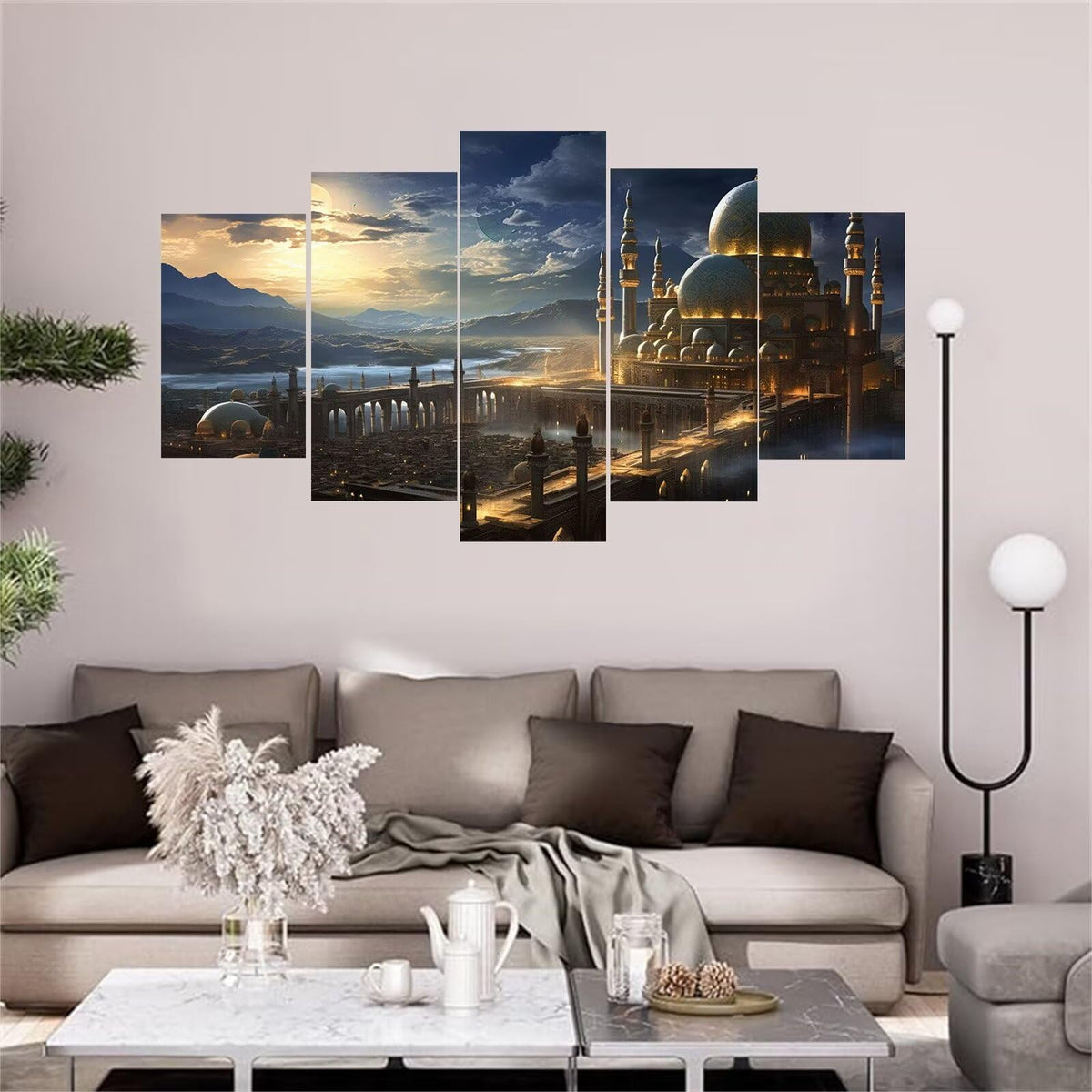5 Panel Diamond Painting Kits 5D DIY Castle View Diamond Art Kits for Adults, Full Drill Round Diamond Dots Crystal Rhinestone Gems Arts and Crafts for Home Wall Decor Gifts 120x78in E-704