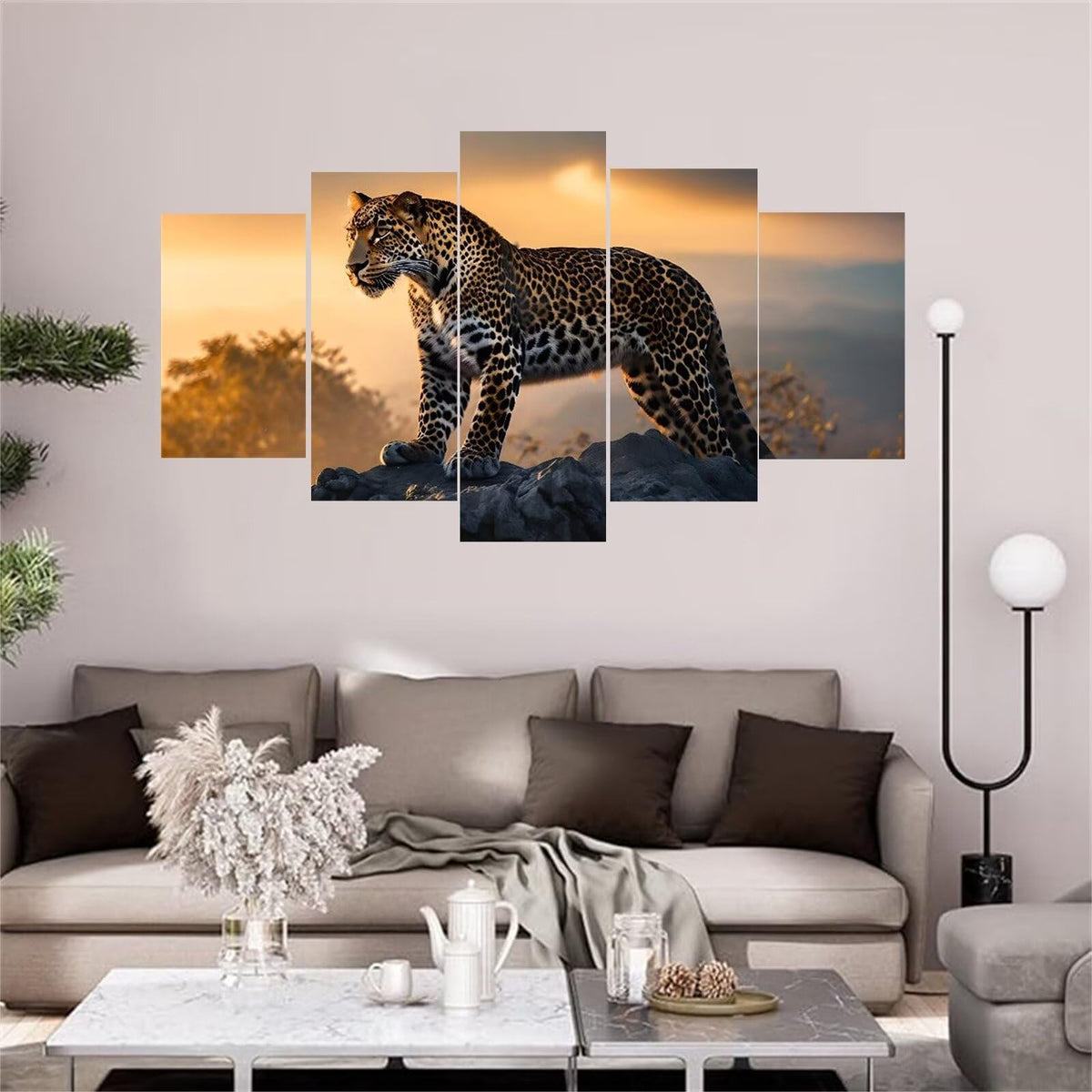5 Panel Diamond Painting Kits 5D DIY Animal Leopard Diamond Art Kits for Adults, Full Drill Round Diamond Dots Crystal Rhinestone Gems Arts and Crafts for Home Wall Decor Gifts 120x78in E-2006