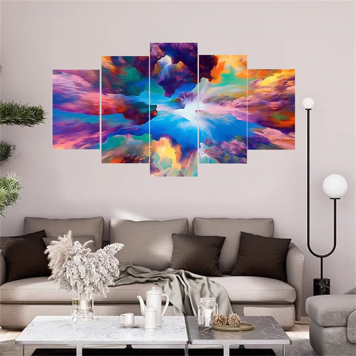 5 Panel Diamond Painting Kits 5D DIY Colourful Clouds Diamond Art Kits for Adults, Full Drill Round Diamond Dots Crystal Rhinestone Gems Arts and Crafts for Home Wall Decor Gifts 120x78in E-536